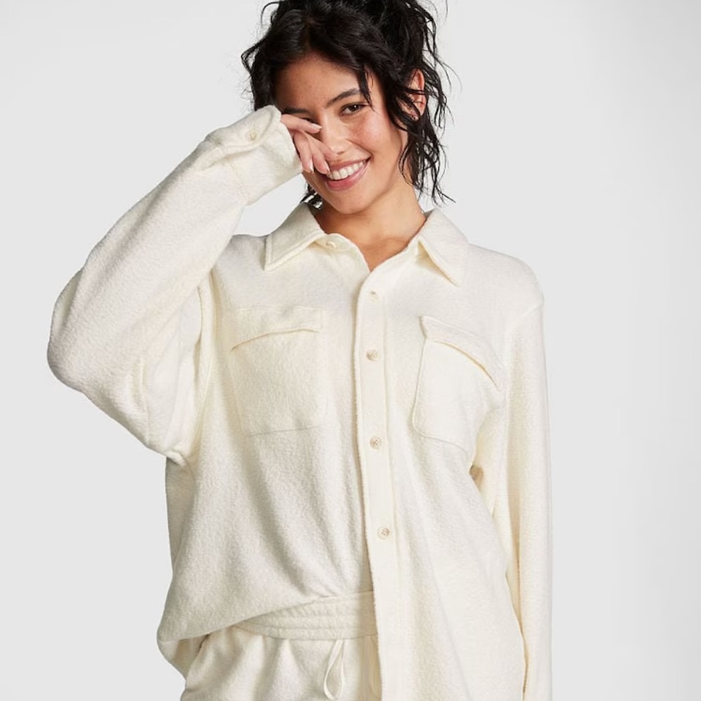 Victoria's Secret Cream Button-Down Fleece Shacket